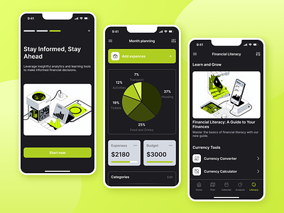 Budget Manager Mobile UI Design application article budget budget manager dark mode design education fanance finance fintech graphic design grid illustration list minimalism mobile planner ui ux