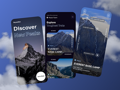 Skywalker aesthetic app branding camping design design studio everest explore figma illustration livedesign logo mobileapp mountains route studiolama travel trekking ui user experience