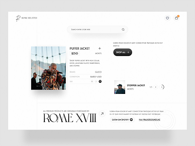 Rome Related | Outfit Store Concept cart classic design light mode luxury merch outfit store pictures product description sneakers uiux wishlist