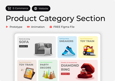 E-Commerce Product Category Section UI animation ecommerce landing ui ux website