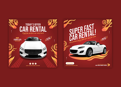 Social Media Banner Fire Style For Car Rental banner car rental editable graphic design illustrator offer rgb social media template