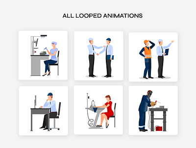 Industrial & Manufacturing Worker Lottie Animated Illustrations about us team animation animation app animation design desk job factory worker animation illustration industrial illustrations landing page animation lottie animation manufacturing motion design motion graphics people inspection animation team meet animation ui ux ux website animation welding animation workers