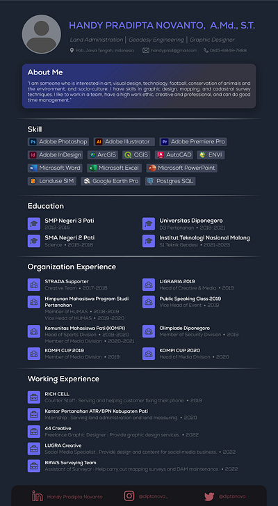 Resume CV Template Modern Dark blue curriculum vitae cv dark design graphic design resume ui