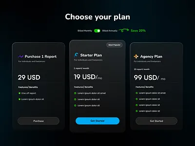 Dark theme - Subscription Screen dark theme pricing pricing page pricing section subscribe subscription subscription page usd