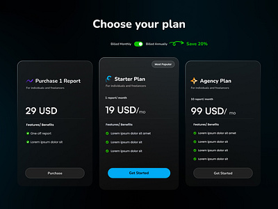 Dark theme - Subscription Screen dark theme pricing pricing page pricing section subscribe subscription subscription page usd