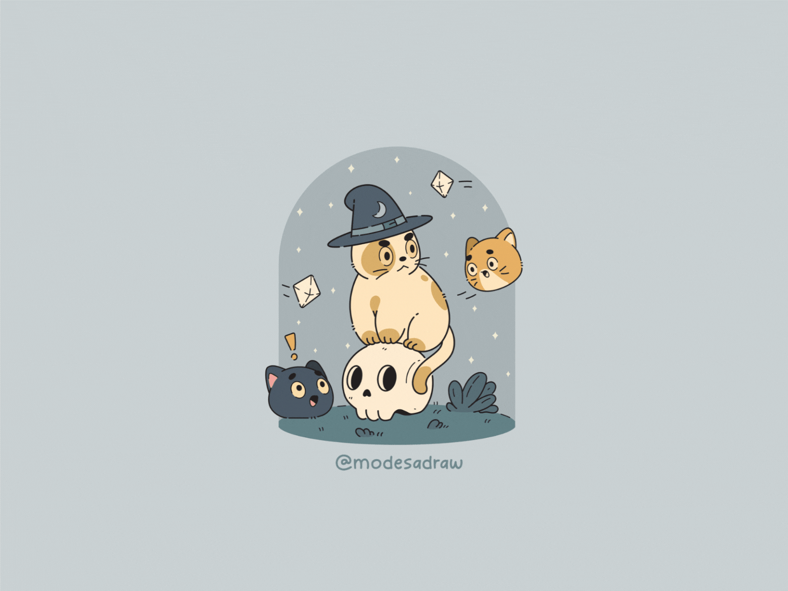 Cute Little Witchy Cat | Gray cat kitty pet skull witch witch cat