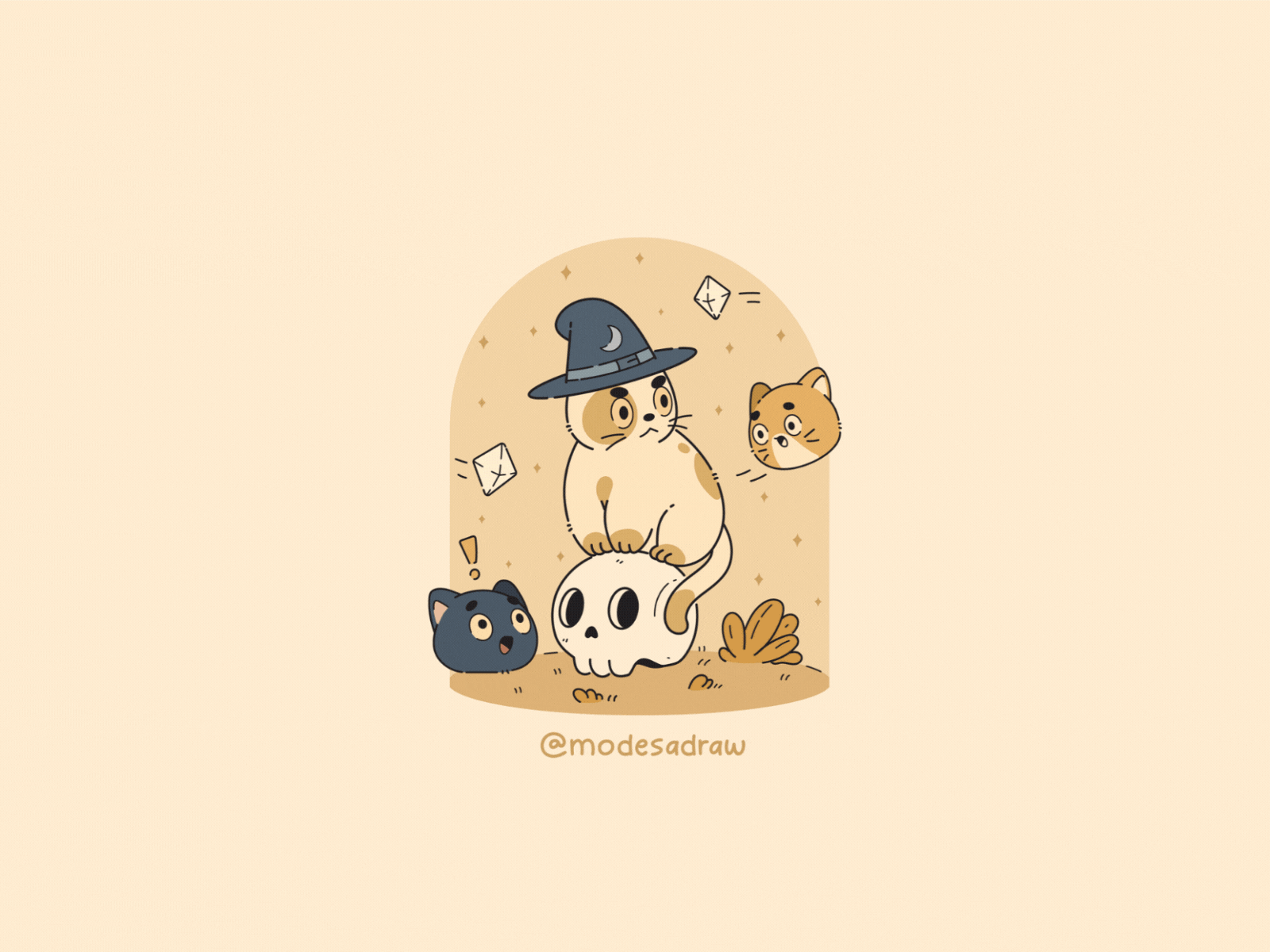 Cute Little Witchy Cat | Yellow cat cute kitty graphic design kitty magical cat pet skull white cat