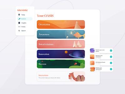 UI Design Coaching App – Explore app design coaching app explore illustration oasis ui