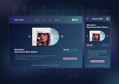 Check Out Page Taylor Swift Midnights Album album blue blur buy calm check out dark glassmorphism gradation green midnights music soft song swift taylor taylor swift ui design vinyl website