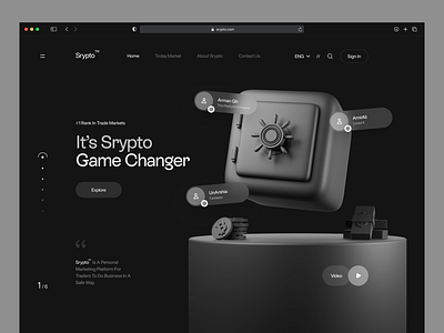 Srypto™ Dark Landing Page 🛸 3d app dark mode forex landing page minimal stocks trade ui ux website website design