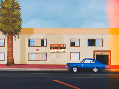 American street study - Illustration america burnt film california car design film illustration illustrative kodak motel mustang procreate realistic timelapse usa vintage vintage car