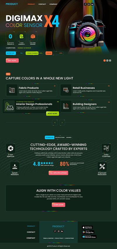 Camera Product Landing Page UI Design camera product landing page camera website design ecommerce ui landing page design product landing page ui ui design