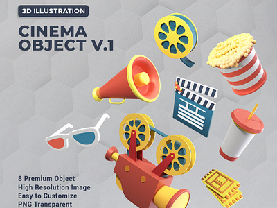 Cinema Object 3D Illustration Vol.1 3d 3d object 3d render animation asset blender branding cinema design emoticon graphic design icon illustration items logo obj object psd ui vector