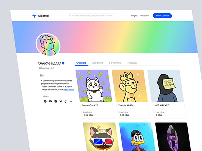 Free Figma File: Sidereal NFT Marketplace UI Design - Profile crypto dark mode dark theme diversekit exploration figma figma resource free figma free nft marketplace hero header illustration landing page marketplace mockup nft nft marketplace ui ux ux design web design