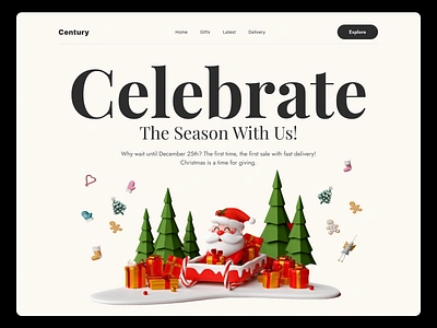 Century || Online Gift Shop celebrate christmas discount gifts hero homepage landing page merry christmas minimal offer order party santa season surprise trending uxui web design website winter