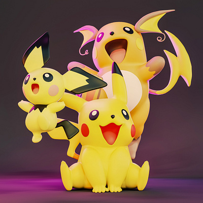 Pikachu 3d 3dmodel blender character design character modeling digitalart modeling nintendo pichu pikachu pokemon pokemonworld raichu