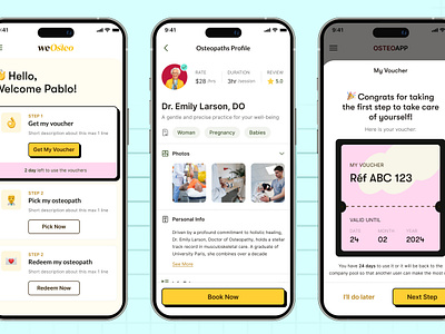 Osteopath Mobile Version design doctor health healthcare illustration landingpage message mobile mobile app mobile apps profile page ui uiix ux voucher page