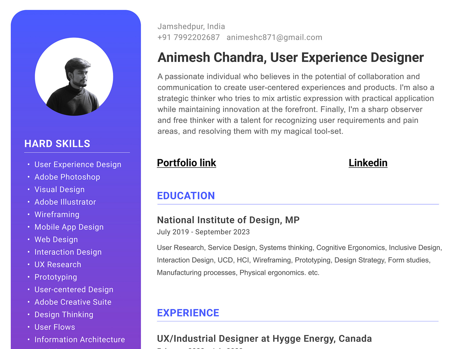 My Updated Resume- User Experience Designer by Animesh Chandra on Dribbble