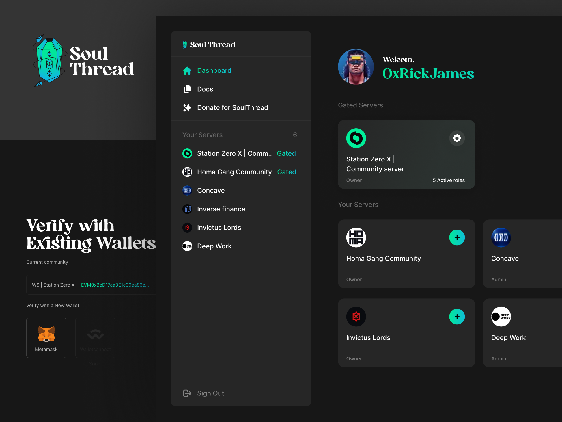 SoulThread | Verify your crypto assets bot crypto dashboard discord flat metamask minimal server soulthread ui ux walletconnect web3