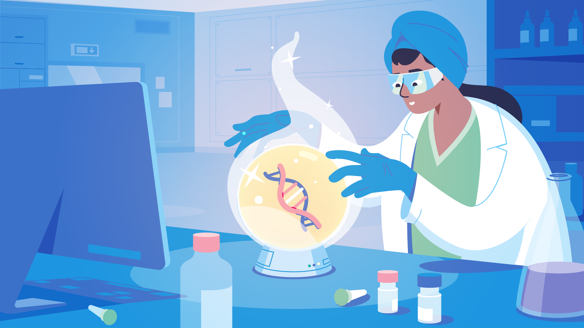 Antibody Solutions | Looking Into the Future cristal ball dna illustration lab medicine physician science