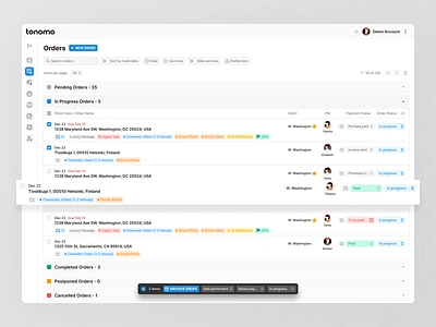 Tonomo: All Orders admin booking crm design graphic design interface management order panel photography real estate redesign tonomo ui ux web web design