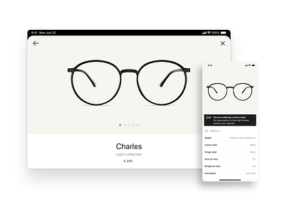 One of One Eyewear - Online store and iOS app app design ui ux