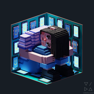 Overwhelming Positivity (One Room 2023) 3d animation 3d art isometric magicavoxel voxel voxel animation voxel art voxel character voxel room