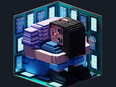 Overwhelming Positivity (One Room 2023) 3d animation 3d art isometric magicavoxel voxel voxel animation voxel art voxel character voxel room