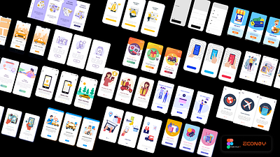 50 + Onboarding UI App by econev app branding design econev evgheniiconev figma graphic design illustration lizzardlab logo mobile onboarding ui ux vector