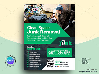 Clean Space Junk Removal Flyer Design Canva canva flyer design canva template design canvas cleaning services flyers house cleaning flyer junk removal junk removal canva flyer design junk removal canva template junk removal flyer