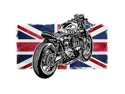 Cafe racer custom motorcycle and Union Jack cafe racer custom motorcycle print detailed motorcycle elaborate detail triumph bike uk flag union jack vector artwork