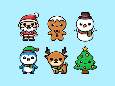 Free Christmas Icons adorable cartoon chibi children christmas icons christmas tree cute cute christmas freebie gingerbread giveaway happy illustration kawaii kawaii christmas merry christmas penguin reindeer santa claus snowman