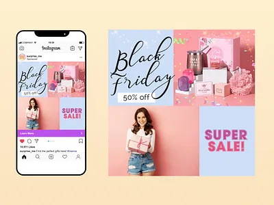 Instagram ad for Black Friday promotions, Special gift kits black friday cosmetics gift kit gifts graphic design happy girl instagram ad meta pink social media social media ad social media design social media post