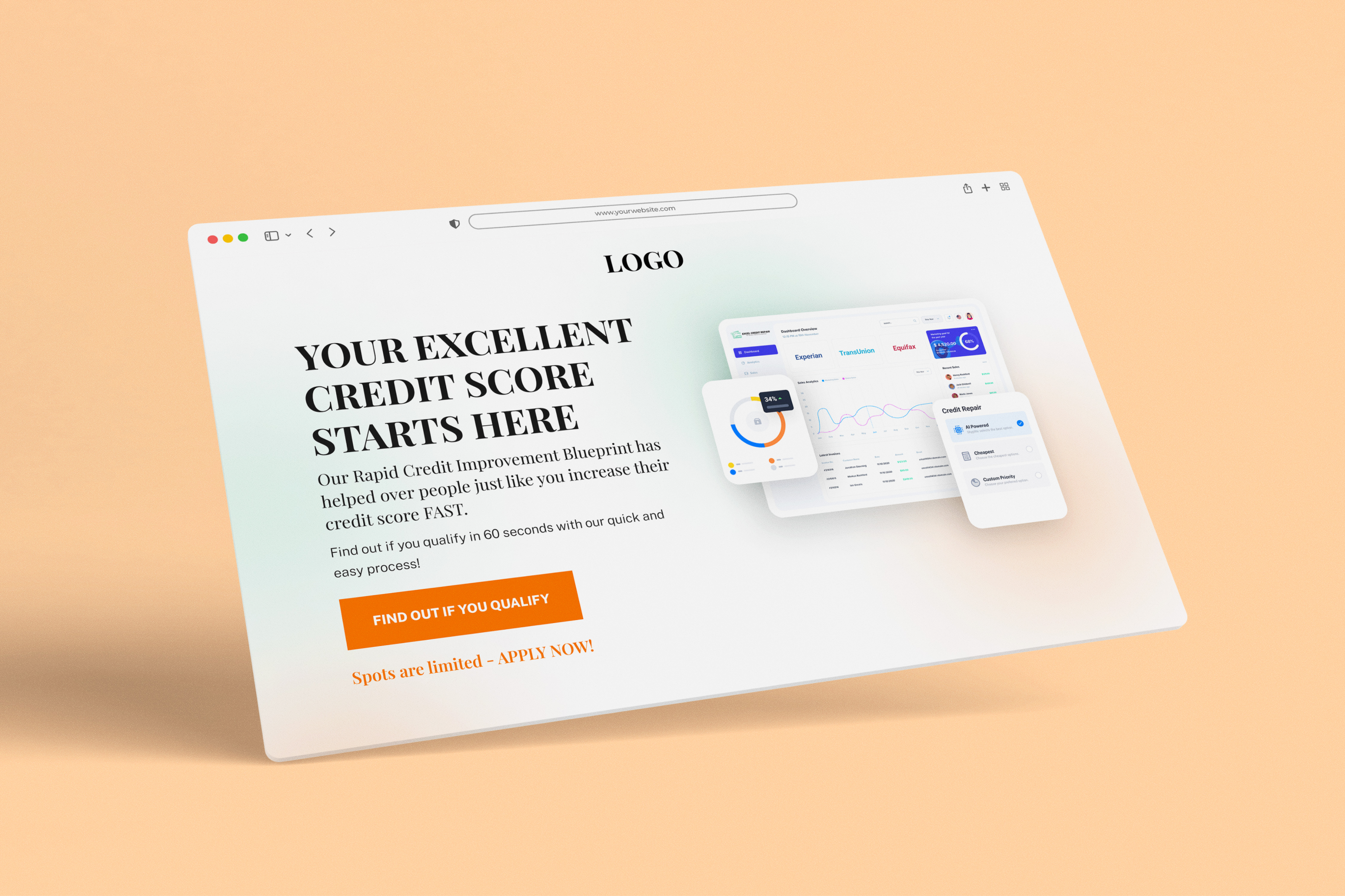 Credit Repair Landing Page Design branding commerce credit credit score ecommerce figma illustration landingpage score ui ux website website design