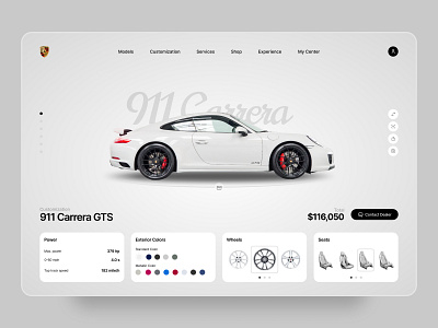 Porsche Carrera 911 GTS - Car Configurator app auto automobile automotive car clean config configurator custom customization dashboard design luxury minimal porsche ui ux uxdesign vehicle web