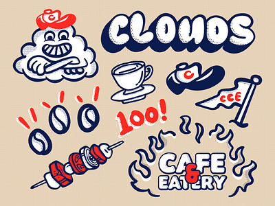 Clouds Cafe & Eatery - Logo Mascot branding cafe graphic design logo logo vintage mascot mascot vintage monoline