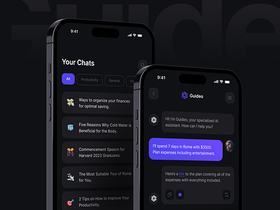 Guideo - AI Assistant ai ai app ai design ai mobile app design designer graphic design mobile app mobile application product design product designer ui ui design ui designer ui inspiration ux ux designer uxui uxui design uxui designer