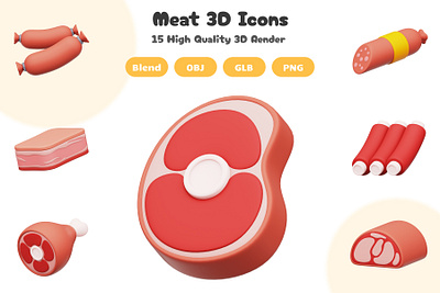 Meat Product 3D Icons Set 3d 3d artwork 3d icon app blender blender 3d design food icon illustration meat ui ux