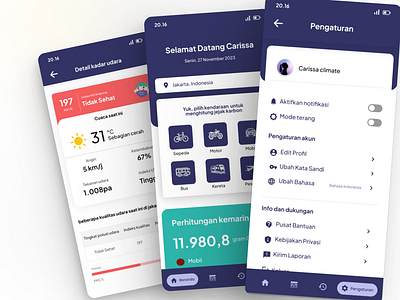 CarbonMeteredRide || Apps Design android apps design climate change ios settings ui ui design