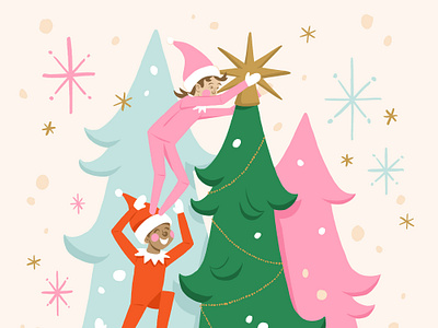 3 Elves on an Elf Shelf christmas digital elf on a shelf illustration retail surface design winter holiday