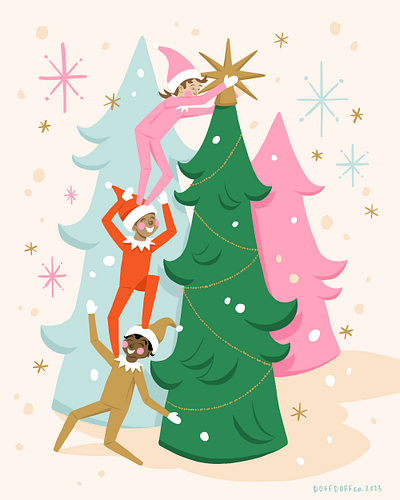 3 Elves on an Elf Shelf christmas digital elf on a shelf illustration retail surface design winter holiday
