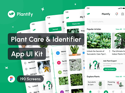 Plantify - Plant Care & Identifier App UI Kit app app design application design design system figma interface mobile app mockup plant plant app plant care app plant identifier app portfolio template ui ui design ui kit uiux ux design