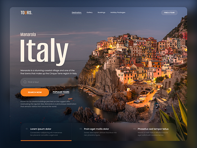 Tours. animation booking clean design figma interface italy joureny manarola service tourism travel service traveling trip typography ui ux vacation web website