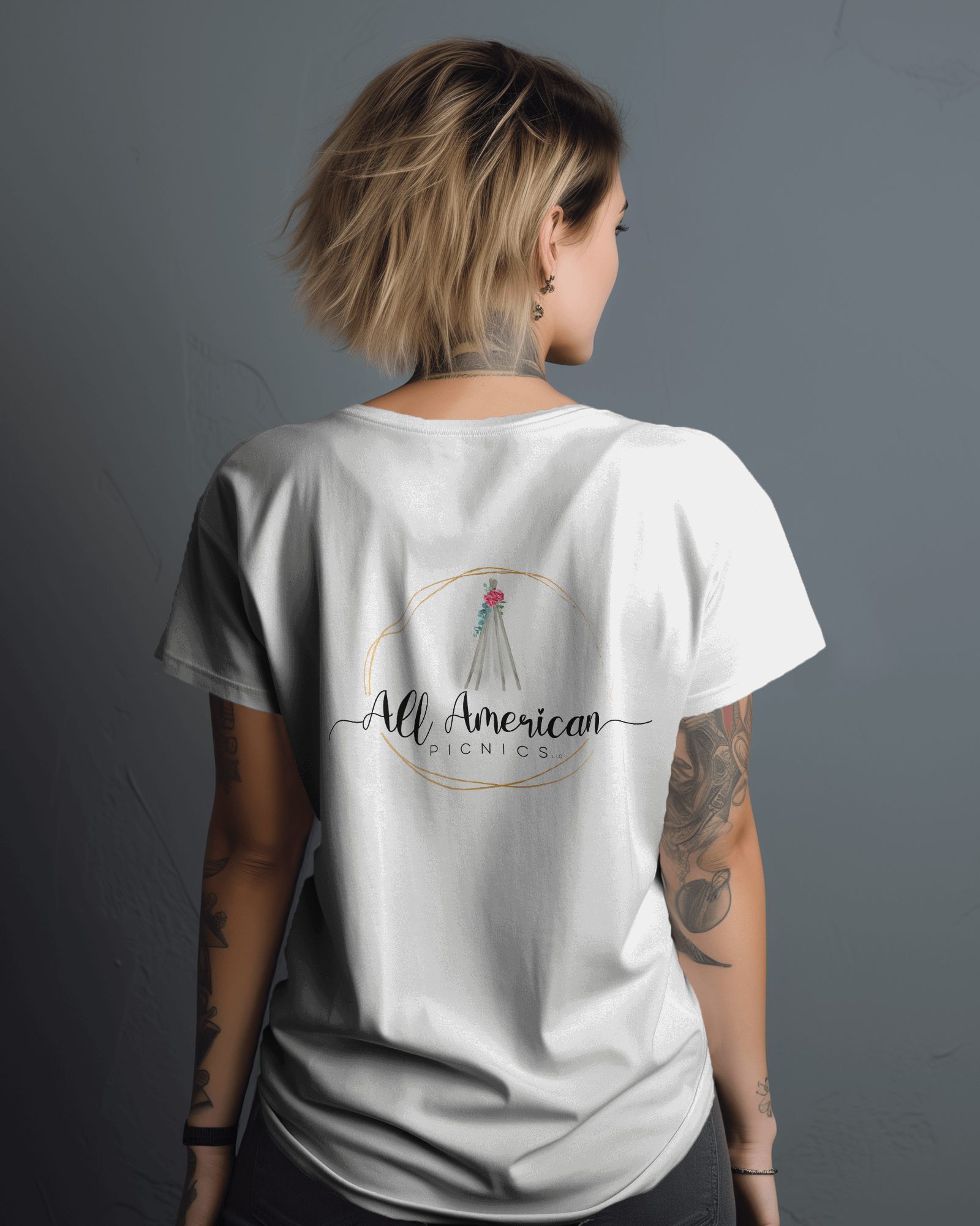 All American Picnics - Logo Design branding brandlogodesign brandsymbol corporatebranding creativelogos elegant floral logo graphic design logo logo design logoinspiration minimal logo picnic logo t shirt tshirt visualidentity watercolor watercolor logo