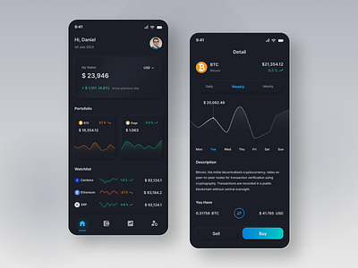 Cryptocurrency wallet app bank card bitcoin btc burse chart concept crypto crypto app cryptocurrency cryptocurrency wallet app dark dark theme exchange money neumorphic design product design stock ui user interface wallet