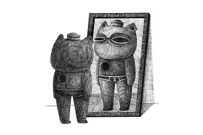 Mirror blackandwhite cat character draw drawing illustration mirror
