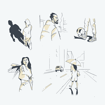 Street Scenes angled angles city drawings illustration people scenes sketch soccer street women