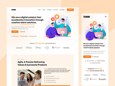 TECKNO - Software Development Company Landing Page. branding clean company website concept graphic design home page illustration interaction design interface landing page minimal responsive tech company ui ui ux user experience design web web design website design