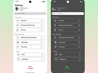 Settings Page interaction design