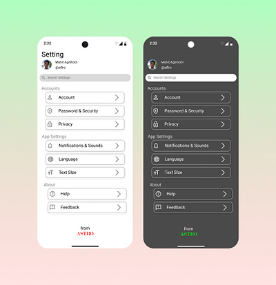 Settings Page interaction design